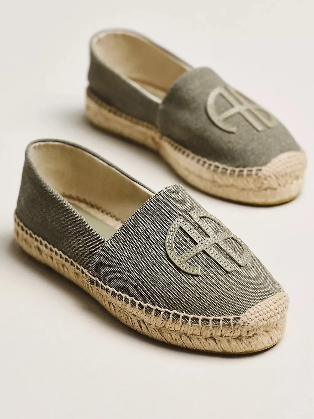 Anine Bing Paloma Embossed Logo Espadrilles in Desert Sage Green NWOB